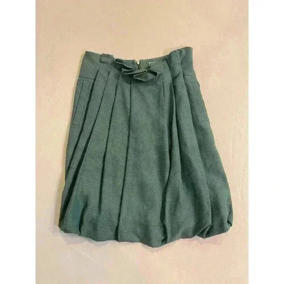 CHLOE Skirt Linen Silk Knee Length France 36 US 4 6 Green...